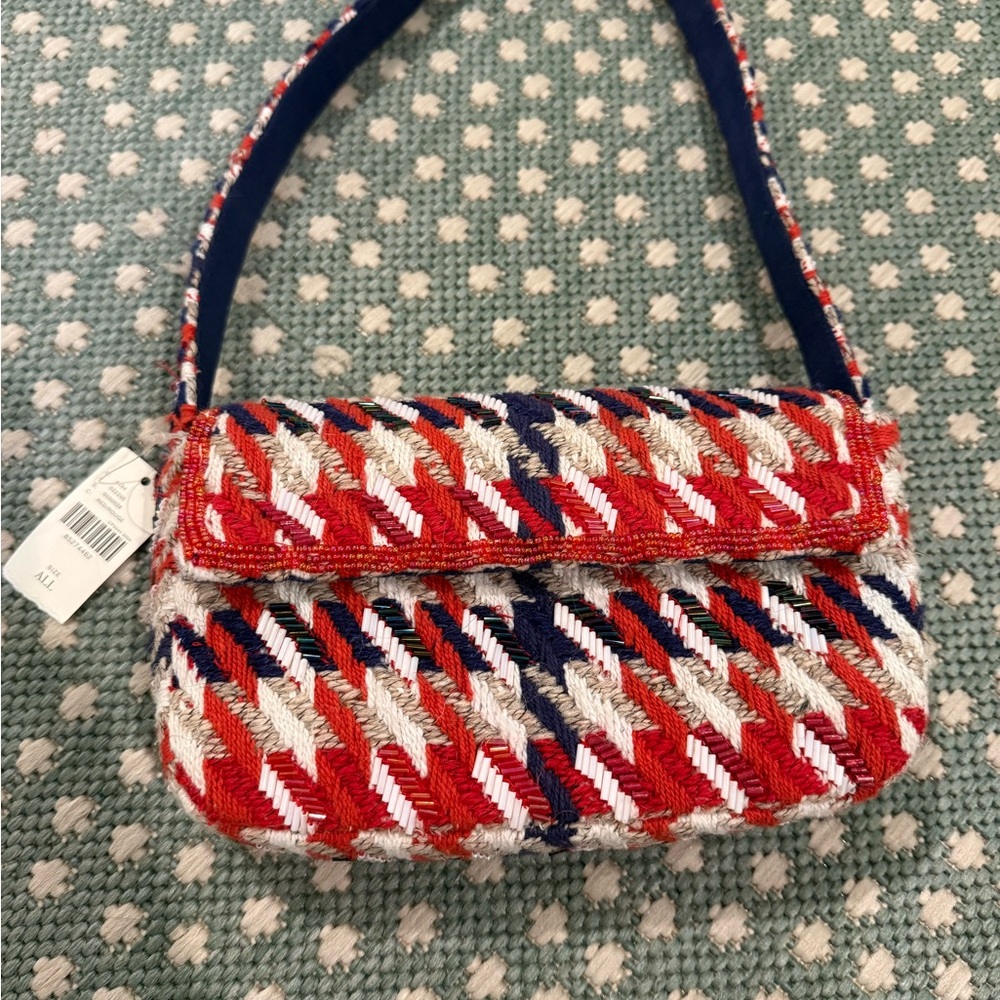 Anthropologie Stylish Red and Blue Woven Women's Bag